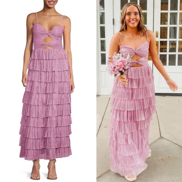 Gianni Bini Dresses & Skirts - NWT Gianni Bini Grace Metallic Plisse Sweetheart Neck Cut-Out Tiered Dress Sz 8